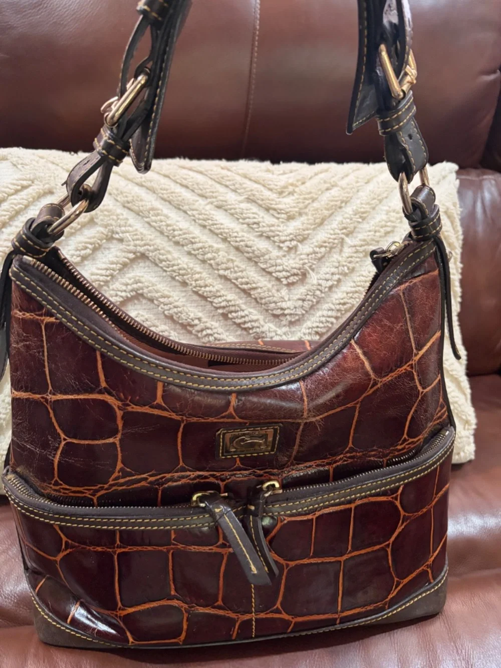 Dooney & Bourke: Handbag and Wallet: Cognac, Croc Embossed Leather Hobo Handbag
